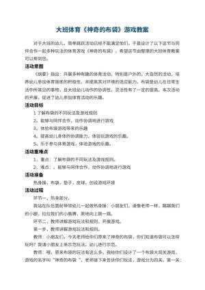 幼儿园大班体育《神奇的布袋》游戏教案 包含反思预览