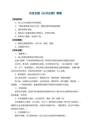 幼儿园大班主题教案《认识企鹅》 包含反思预览