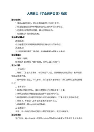 幼儿园大班安全教案《学会保护自己》 包含反思预览