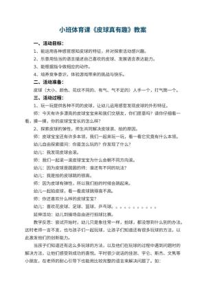 幼儿园小班体育课教案《皮球真有趣》 包含反思预览