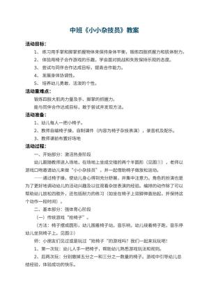 幼儿园中班教案《小小杂技员》 包含反思预览