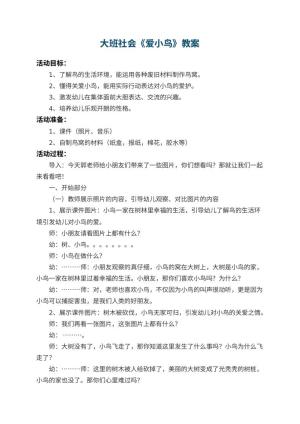幼儿园大班社会教案《爱小鸟》 包含反思预览