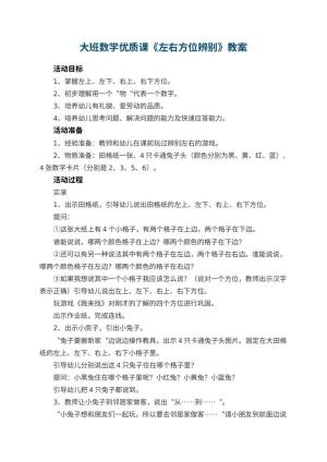 幼儿园大班数学优质课教案《左右方位辨别》 包含反思预览