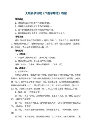 幼儿园大班科学领域教案《下雨早知道》 包含反思预览