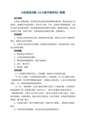 幼儿园小班游戏详案教案《小小瓶子真好玩》 包含反思预览