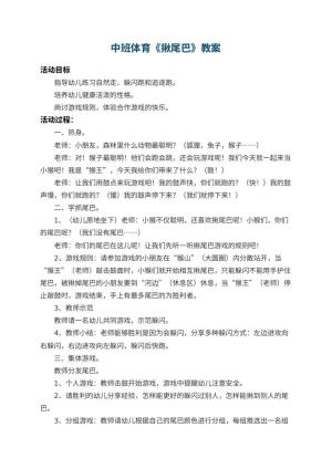 幼儿园中班体育教案《揪尾巴》 包含反思预览