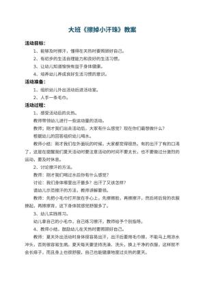 幼儿园大班教案《擦掉小汗珠》
