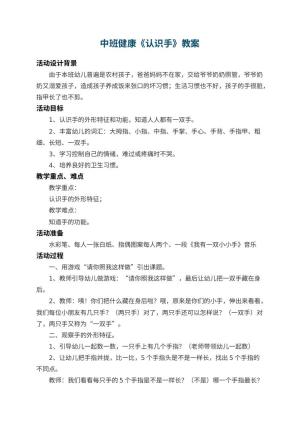 幼儿园中班健康教案《认识手》 包含反思
