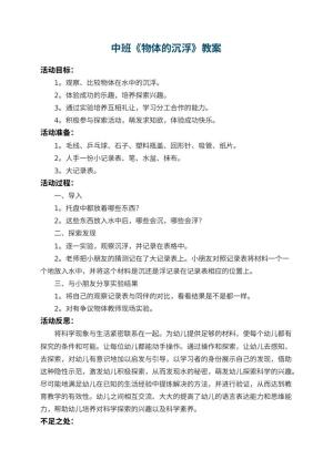幼儿园中班教案《物体的沉浮》 包含反思预览