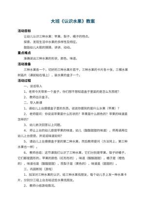 幼儿园大班教案《认识水果》 包含反思