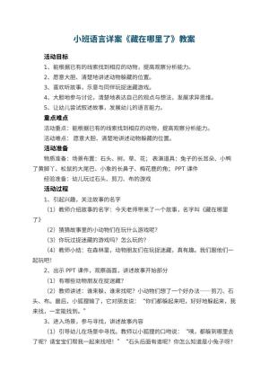 幼儿园小班语言详案《藏在哪里了》优秀教案 包含反思