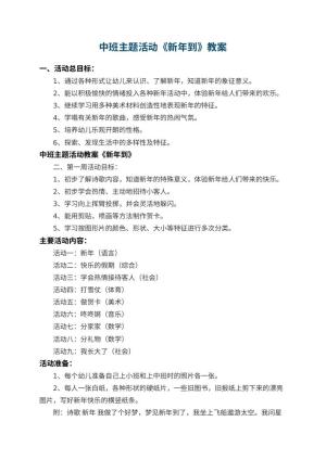 幼儿园中班主题活动教案《新年到》 包含反思预览