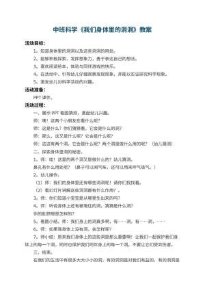 幼儿园中班科学教案《我们身体里的洞洞》 包含反思预览