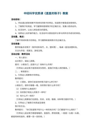 幼儿园中班科学优质课教案《直直的筷子》 包含反思预览