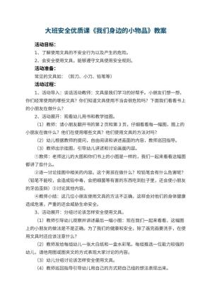 幼儿园大班安全优质课教案《我们身边的小物品》 包含反思预览