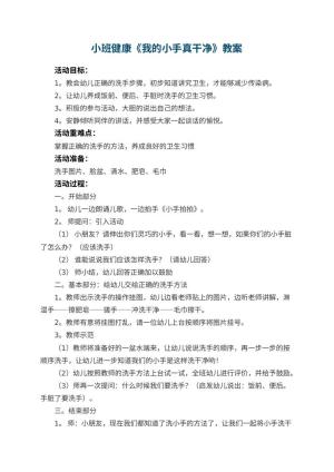 幼儿园小班健康优秀教案《我的小手真干净》 包含反思