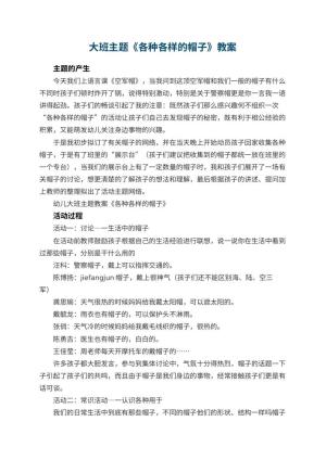 幼儿园大班主题教案《各种各样的帽子》 包含反思