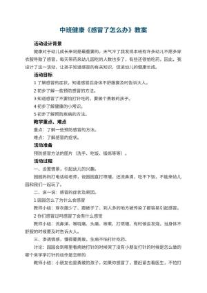 幼儿园中班健康教案《感冒了怎么办》 包含反思预览