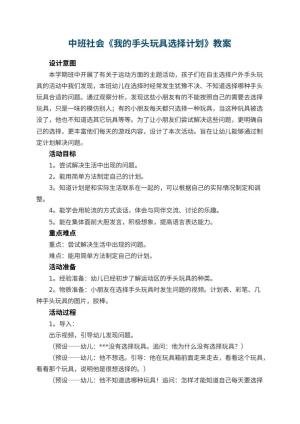 幼儿园中班社会《我的手头玩具选择计划》教案 包含反思