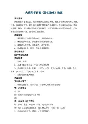 幼儿园大班科学详案教案《沙的游戏》 包含反思预览