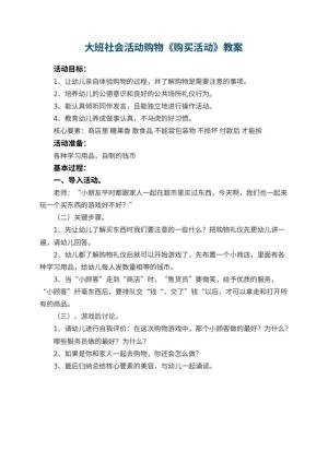 幼儿园大班社会活动教案购物《购买活动》预览