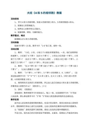 幼儿园大班教案《4和5的相邻数》 包含反思预览