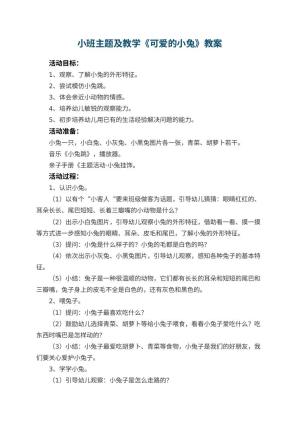 幼儿园小班主题教案及教学《可爱的小兔》 包含反思预览
