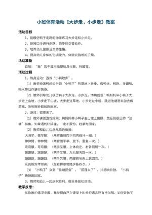 幼儿园小班体育教案活动《大步走，小步走》 包含反思预览