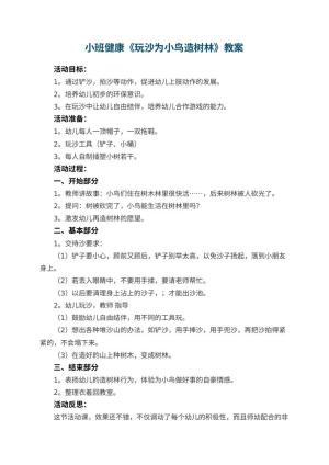 幼儿园小班健康教案《玩沙为小鸟造树林》 包含反思预览