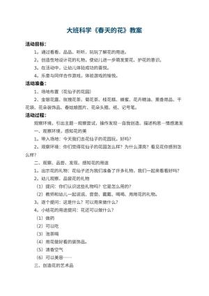幼儿园大班科学教案《春天的花》 包含反思预览