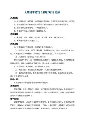 幼儿园大班科学游戏教案《滚进球门》 包含反思预览
