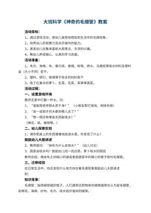 幼儿园大班科学优秀教案《神奇的毛细管》 包含反思预览