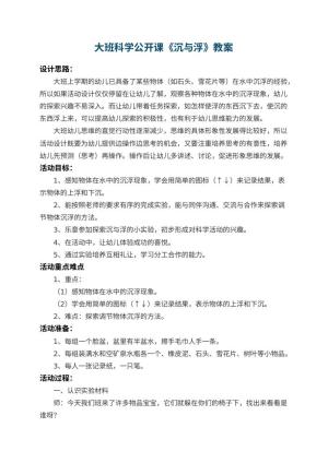幼儿园大班科学公开课教案《沉与浮》 包含反思预览