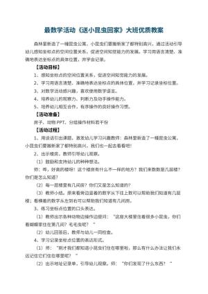 最幼儿园数学活动《送小昆虫回家》大班优质教案 包含反思