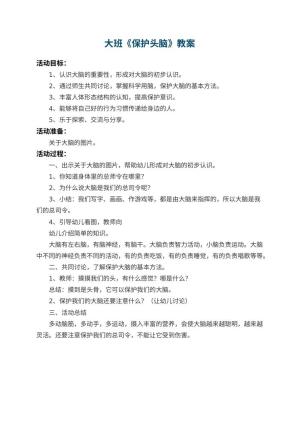 幼儿园大班教案《保护头脑》预览