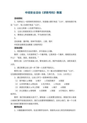 幼儿园中班安全活动教案《求救号码》 包含反思预览