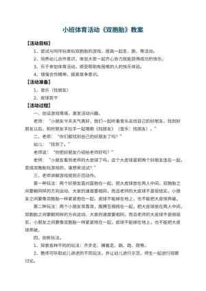 幼儿园小班体育活动教案《双胞胎》 包含反思