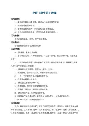 幼儿园中班教案《牵牛花》 包含反思预览