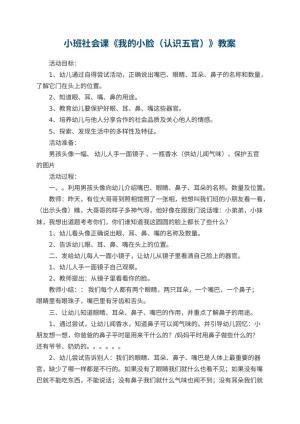 幼儿园小班社会课教案《我的小脸（认识五官）》 包含反思预览
