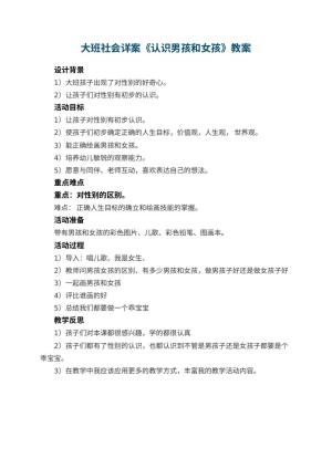 幼儿园大班社会详案教案《认识男孩和女孩》 包含反思