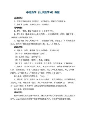 幼儿园中班数学教案《认识数字6》 包含反思预览