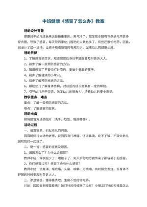幼儿园中班健康《感冒了怎么办》 包含反思预览