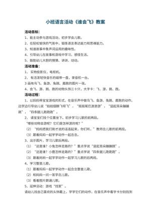 幼儿园小班语言活动教案《谁会飞》 包含反思预览
