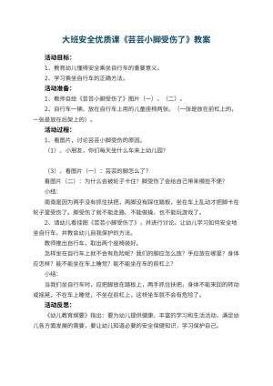 幼儿园大班安全优质课教案《芸芸小脚受伤了》 包含反思