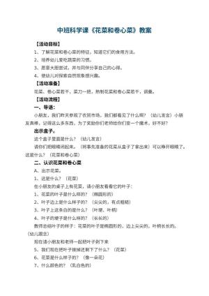 幼儿园中班科学课教案《花菜和卷心菜》 包含反思
