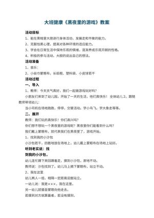 幼儿园大班健康《黑夜里的游戏》教案预览