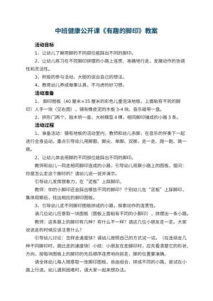 幼儿园中班健康公开课教案《有趣的脚印》 包含反思预览