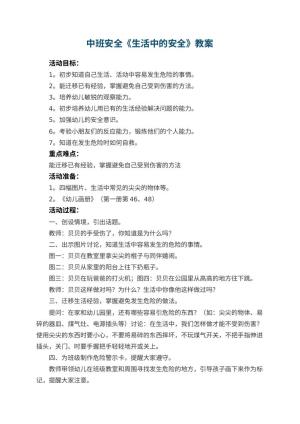 幼儿园中班安全教案《生活中的安全》 包含反思预览