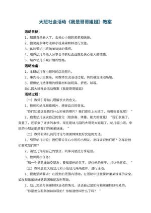 幼儿园大班社会活动教案《我是哥哥姐姐》 包含反思预览