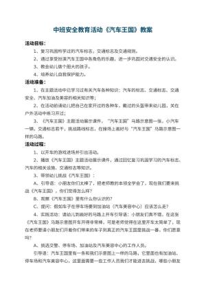 幼儿园中班安全教育活动教案《汽车王国》 包含反思预览